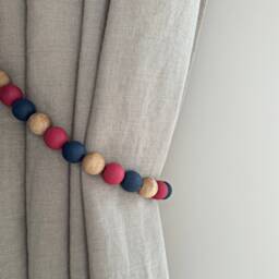 Berry Pink & Navy Blue Beaded Curtain Tie-Backs Boho Drapery Ties