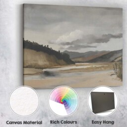 Serene River Valley Landscape With Dramatic Cloud Filled Sky Canvas Wall Art Print Decor Picture Ready To Hang - thumbnail 2