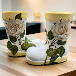 Rose Planter, Welllie Boot Ceramic Mini Plant Pot, Gifts, Roses Decor, White Indoor Gift For Mum - thumbnail 2
