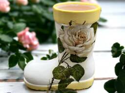 Rose Planter, Welllie Boot Ceramic Mini Plant Pot, Gifts, Roses Decor, White Indoor Gift For Mum - thumbnail 1