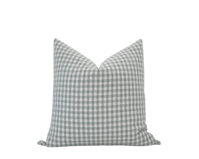Quinn -- Sage Green Gingham Pillow Cover Check Neutral Modern Farmhouse Muted Spring - image 1