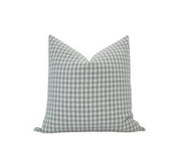 Quinn -- Sage Green Gingham Pillow Cover Check Neutral Modern Farmhouse Muted Spring - thumbnail 1