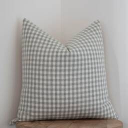Quinn -- Sage Green Gingham Pillow Cover Check Neutral Modern Farmhouse Muted Spring - thumbnail 2