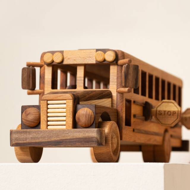 Wooden School Bus Toy - Engraved Name Heirloom, Natural Wood Montessori Decor - image 1