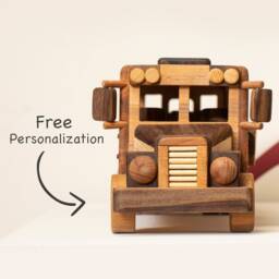 Wooden School Bus Toy - Engraved Name Heirloom, Natural Wood Montessori Decor - thumbnail 3