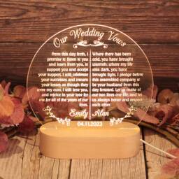 Personalised Wedding Vows Wooden Base Night Light Lamp - Anniversary Gift - thumbnail 1