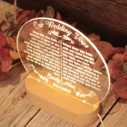 Personalised Wedding Vows Wooden Base Night Light Lamp - Anniversary Gift - thumbnail 2