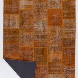 "Handmade Turkish Patchwork Rug Orange Wool - 6'5"" X 9'8" - thumbnail 2