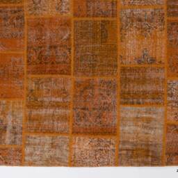 "Handmade Turkish Patchwork Rug Orange Wool - 6'5"" X 9'8" - thumbnail 3