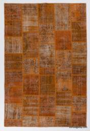 "Handmade Turkish Patchwork Rug Orange Wool - 6'5"" X 9'8" - thumbnail 1