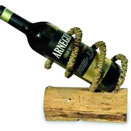 Driftwood & Rope Wine Holder Tilted, Angled Teak Root & Stand - thumbnail 3