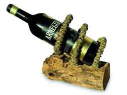 Driftwood & Rope Wine Holder Tilted, Angled Teak Root & Stand