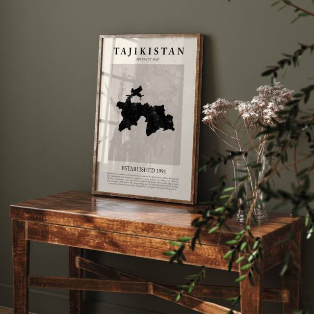 Abstract Tajikistan Map Vintage Wall Art Print Picasso + Matisse Inspired Travel Poster - image 1