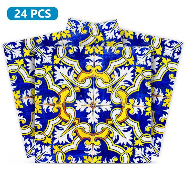 Wall Decal Set Of 24 Blue Shades Mexican Tile Kitchen Decals Bathroom Pattern Talavera Tiles H12 - image 1