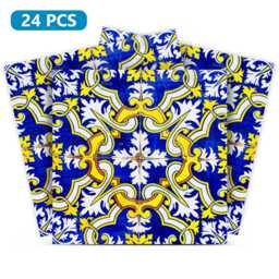 Wall Decal Set Of 24 Blue Shades Mexican Tile Kitchen Decals Bathroom Pattern Talavera Tiles H12 - thumbnail 1