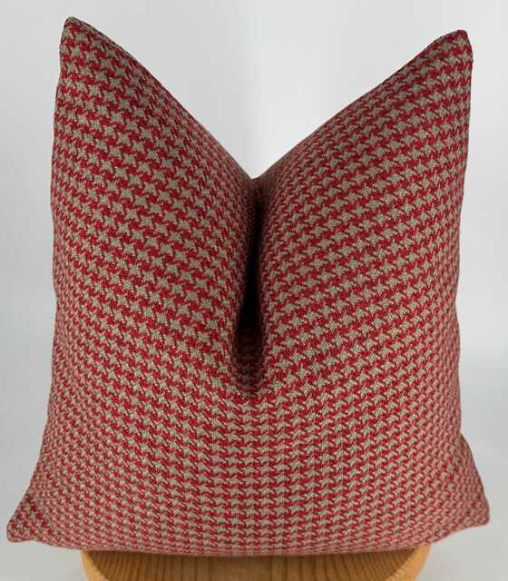 Red & White Houndstooth Patterned Pillowcase, Throw Pillows, Upholstery Linen Fabric - image 1