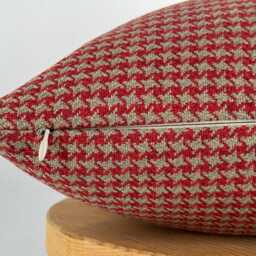 Red & White Houndstooth Patterned Pillowcase, Throw Pillows, Upholstery Linen Fabric - thumbnail 2