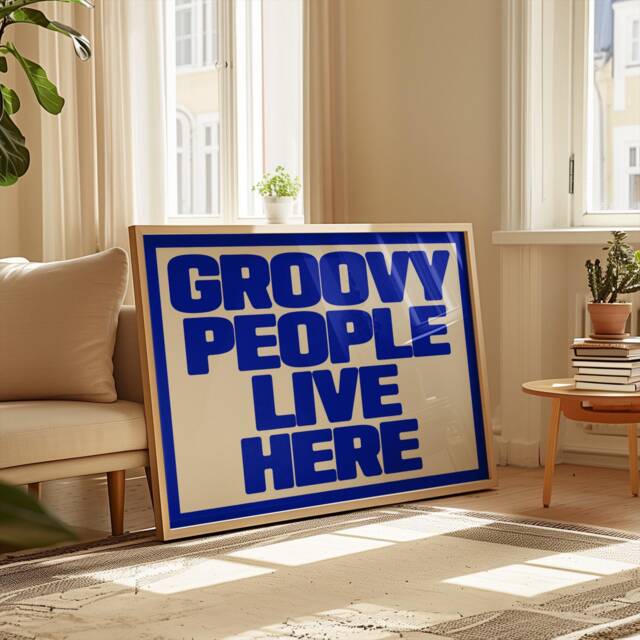 Groovy People Live Here Print - Family Poster Trendy Wall Art Music Funky Typographic Decor Home Interior New Gift - image 1