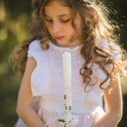 White Peony Communion Candle Decoration Floral Wreath - thumbnail 2