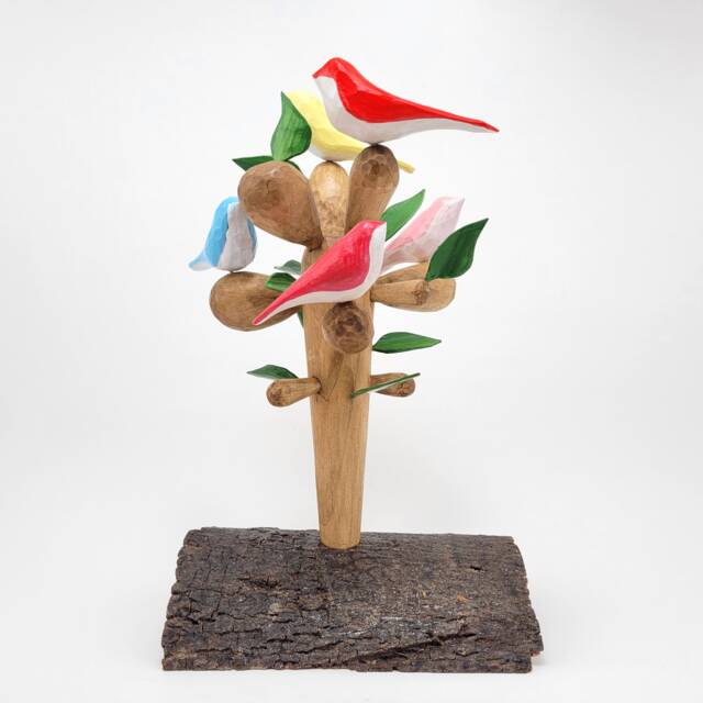 Handmade Wooden Bird Sculpture, Colorful Tree Art - image 1