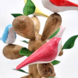 Handmade Wooden Bird Sculpture, Colorful Tree Art - thumbnail 4