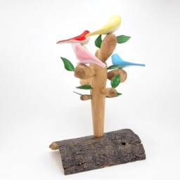 Handmade Wooden Bird Sculpture, Colorful Tree Art - thumbnail 2