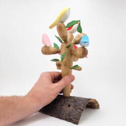 Handmade Wooden Bird Sculpture, Colorful Tree Art - thumbnail 3