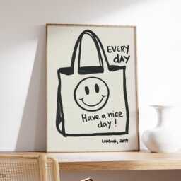 Smiley Face Poster, Minimal Line Art Print, Positive Quote Wall Art, Modern Black & White Artwork, Happy Home Decor, Uplifting Gift Idea - thumbnail 2
