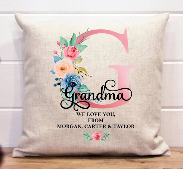 Mothers Day Gift Grandma Personalised Cushion For Birthday 50Th 60Th 70Th 80Th 90Th Gran Nanny Nan Nanna Granny Flowers - image 1