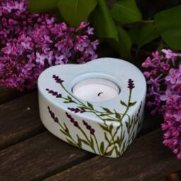 Lavender Heart Tealight Holder - Hand Painted - thumbnail 2