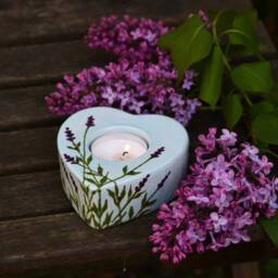 Lavender Heart Tealight Holder - Hand Painted