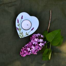Lavender Heart Tealight Holder - Hand Painted - thumbnail 3