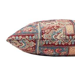 Palace Patchwork Tapestry Cushion. Old-World Persian Carpet Design in Denim Blue & Yellow Gold. 17x17 - thumbnail 3