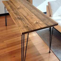 Handmade Reclaimed Wood Dining Table - Solid Oak Bracing Rustic Industrial Hairpin Leg UK Made Free Delivery - thumbnail 3