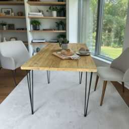 Handmade Reclaimed Wood Dining Table - Solid Oak Bracing Rustic Industrial Hairpin Leg UK Made Free Delivery - thumbnail 4