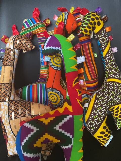 African Kente Ankara Giraffe Stuffed Toy With Sensory Ribbon - image 1