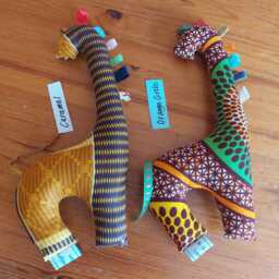 African Kente Ankara Giraffe Stuffed Toy With Sensory Ribbon - thumbnail 3