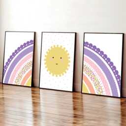 Pastel Rainbow Nursery Prints - Set Of 3 Girls Room Decor - thumbnail 1