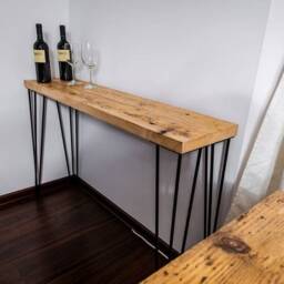 Console Table With 4 Hairpin Legs, Reclaimed Wooden Rustic Hallway 33/34cm Width - thumbnail 3
