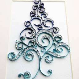 Christmas Tree Quilling Art Blue Paper Decoration With Rhinestones - thumbnail 2