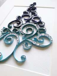 Christmas Tree Quilling Art Blue Paper Decoration With Rhinestones - thumbnail 1