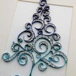 Christmas Tree Quilling Art Blue Paper Decoration With Rhinestones - thumbnail 3