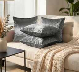 Silver Velvet Cushion Cover - Handmade Luxury Pillowcase - 18x18 - thumbnail 1