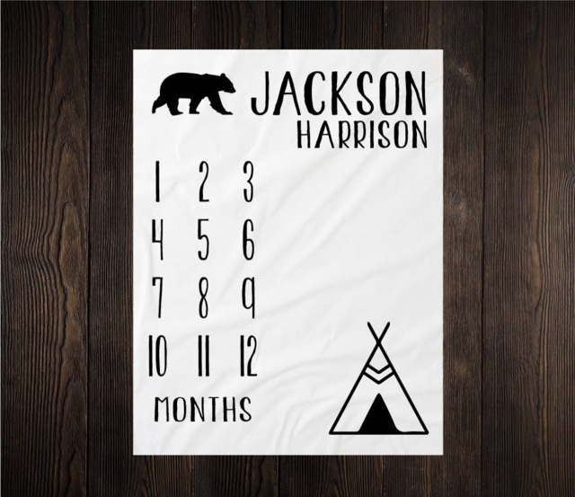 Woodland Milestone Blanket Monthly Growth Tracker Soft Fleece Bear Baby Shower Gift Newborn Watch Me Grow Boy - image 1