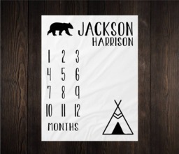 Woodland Milestone Blanket Monthly Growth Tracker Soft Fleece Bear Baby Shower Gift Newborn Watch Me Grow Boy - thumbnail 1