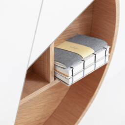 Pie Oak Wood Wall Mirror - Modern Round Design With Shelf - thumbnail 3