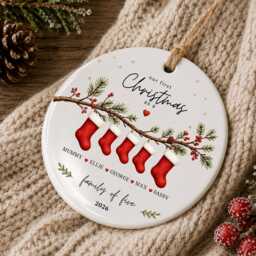 Our First Christmas As A Family Ornament Personalised Of Five Bauble Ceramic Decoration New Baby & Pet Keepsake Gift - thumbnail 4