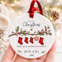 Our First Christmas As A Family Ornament Personalised Of Five Bauble Ceramic Decoration New Baby & Pet Keepsake Gift - thumbnail 1
