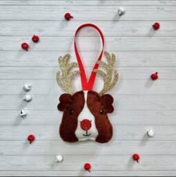 Felt Guinea Pig Reindeer Ornament Handmade Christmas Decoration - thumbnail 1