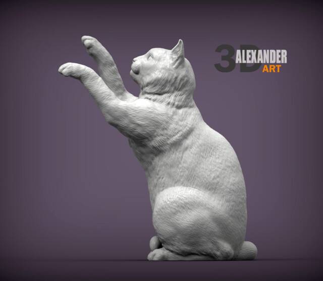 3D Printed Cat Figurinestatue With Raised Paws - image 1
